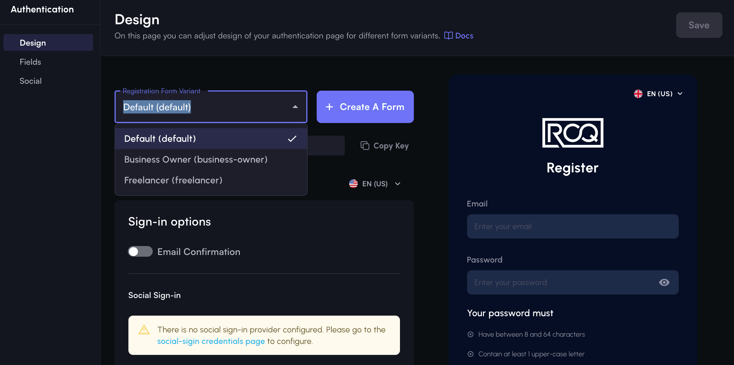 registration form variants