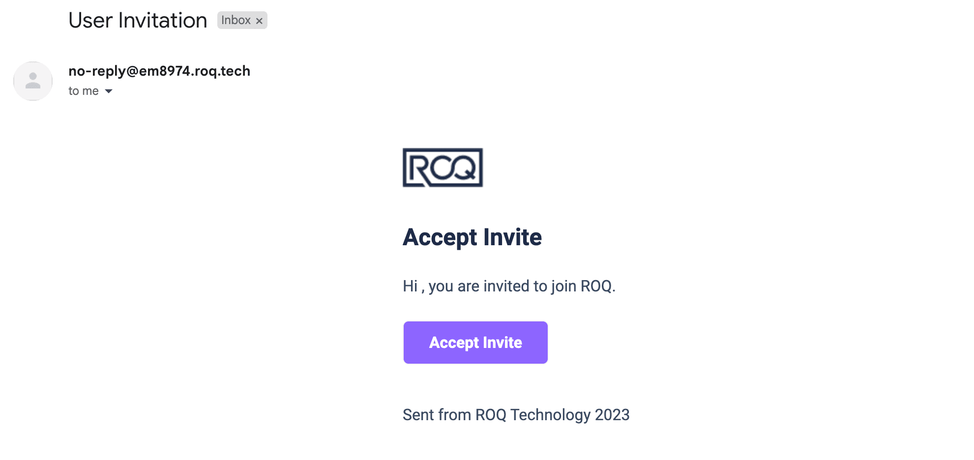 user invitation email